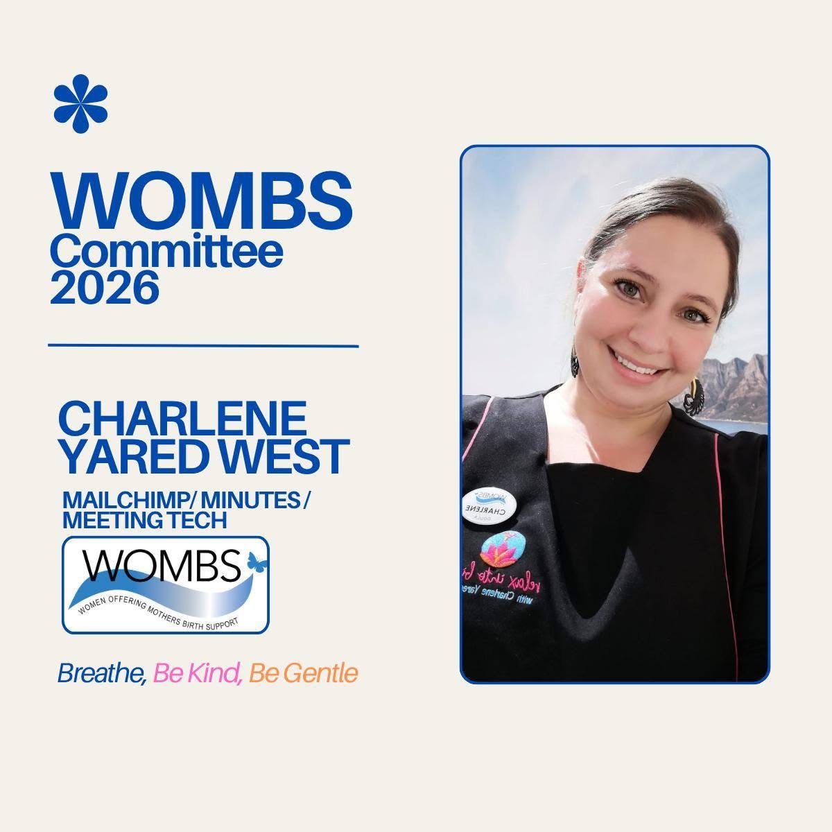 Charlene Yared West, Mailchimp / Minutes / Meeting Tech on the WOMBS 2026 committee