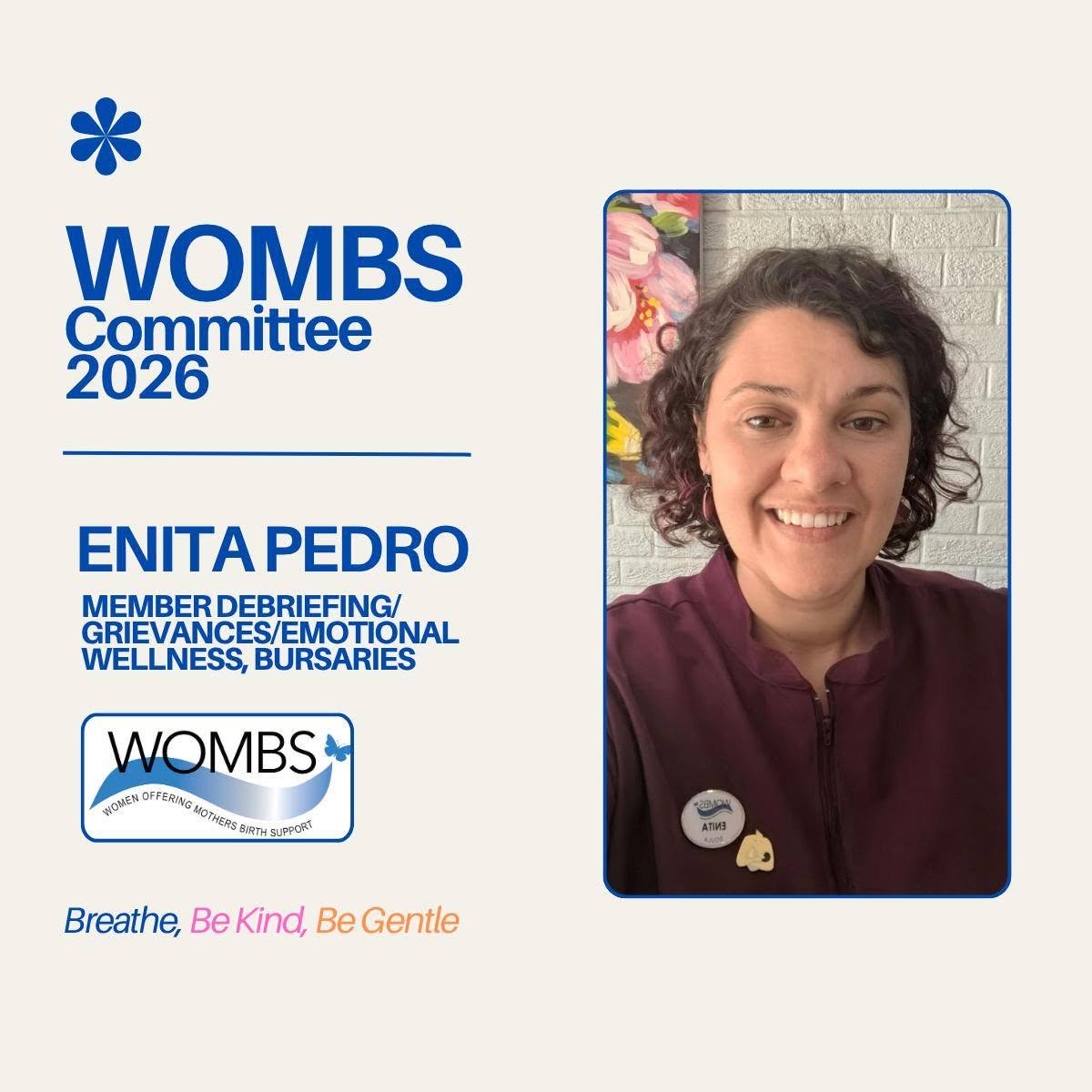 Enita Pedro, Member Debriefing / Emotional Wellness / Bursaries on the WOMBS 2026 committee