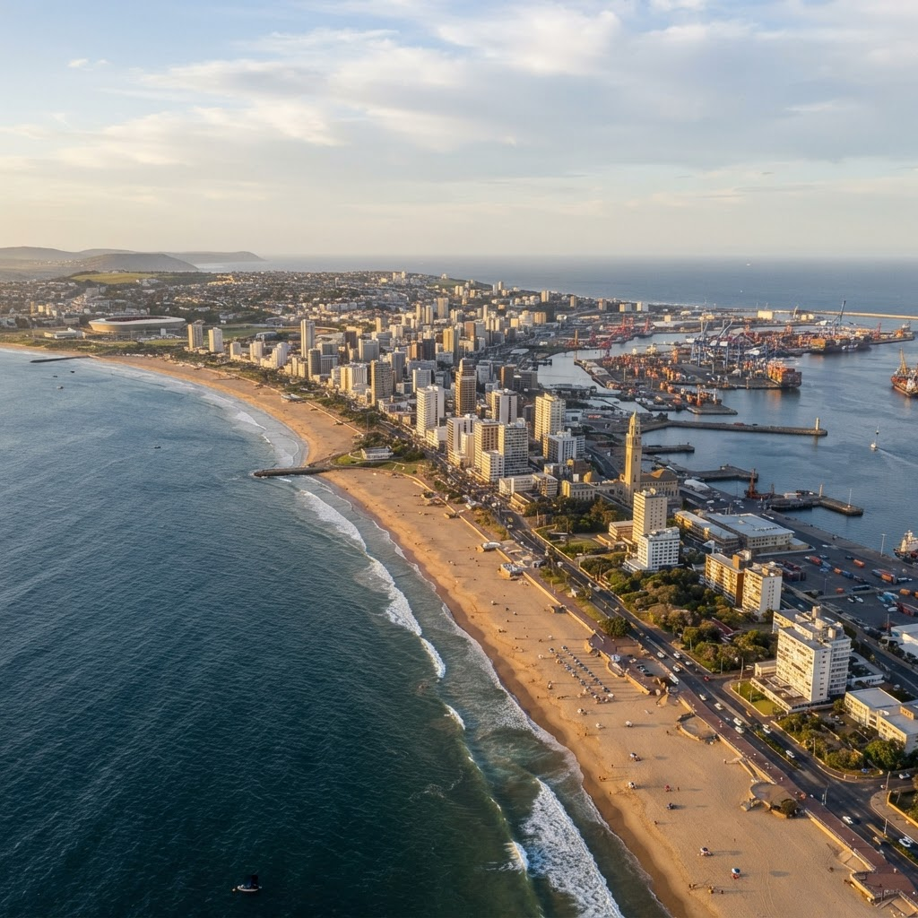 Aerial view of the Gqeberha coastline along Algoa Bay