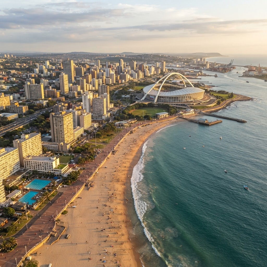 Aerial view of the Durban coastline in KwaZulu-Natal